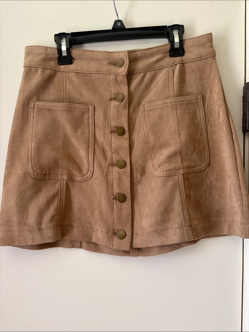 Altar'd State Tan Button-Front Faux Suede Mini Skirt